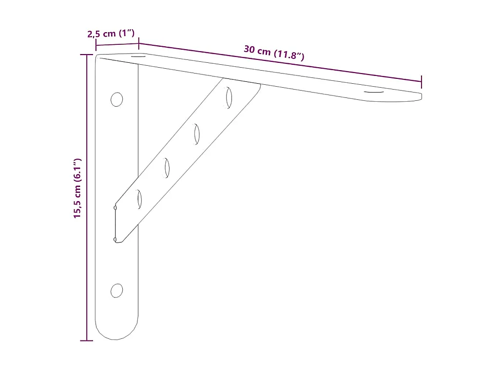 Supports d'étagères 4pcs 30x2,5x15,5cm argenté acier inoxydable