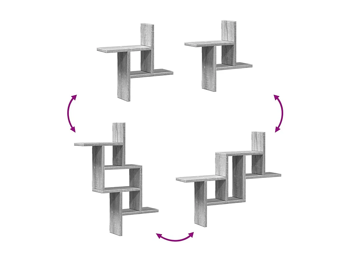 Étagères murales 2pcs sonoma gris 38x12x38 cm bois d’ingénierie