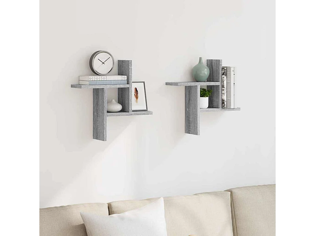Wandregale 2 Stk. Grau Sonoma 38x12x38 cm Holzwerkstoff