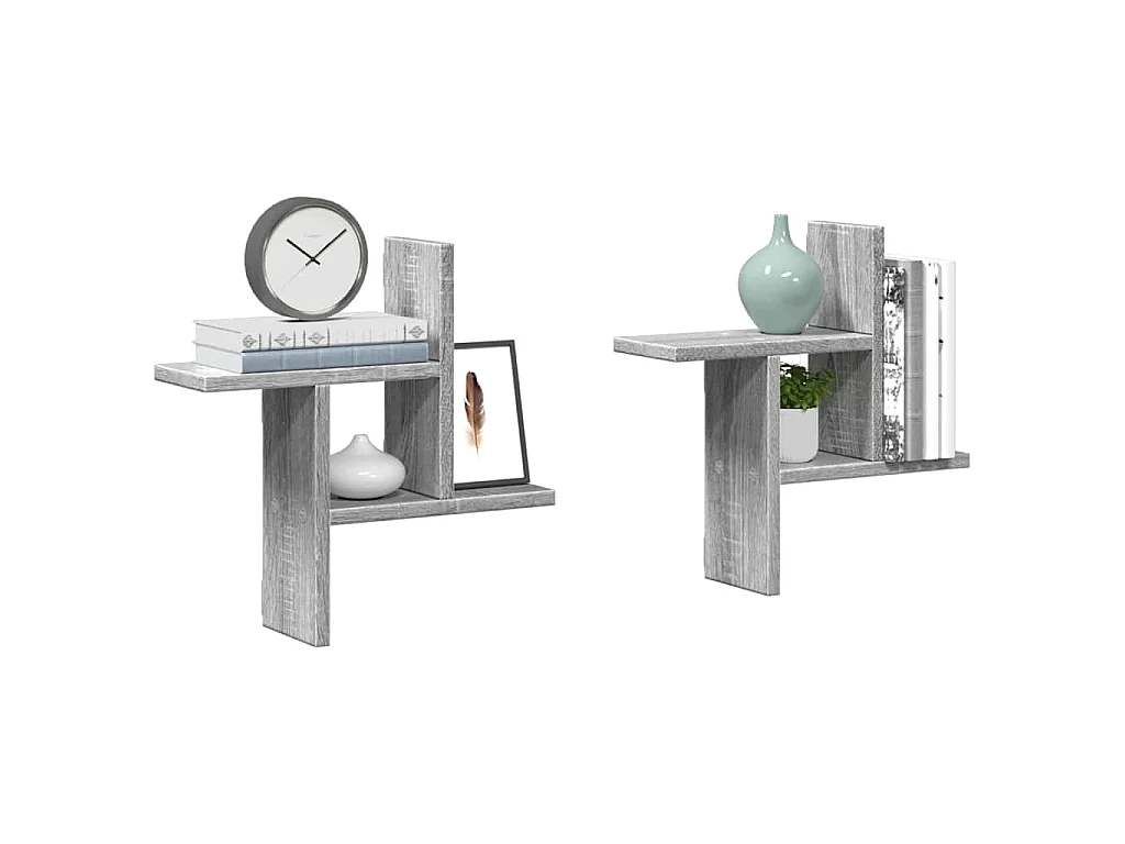 Wandschappen 2 st 38x12x38 cm bewerkt hout grijs sonoma eiken