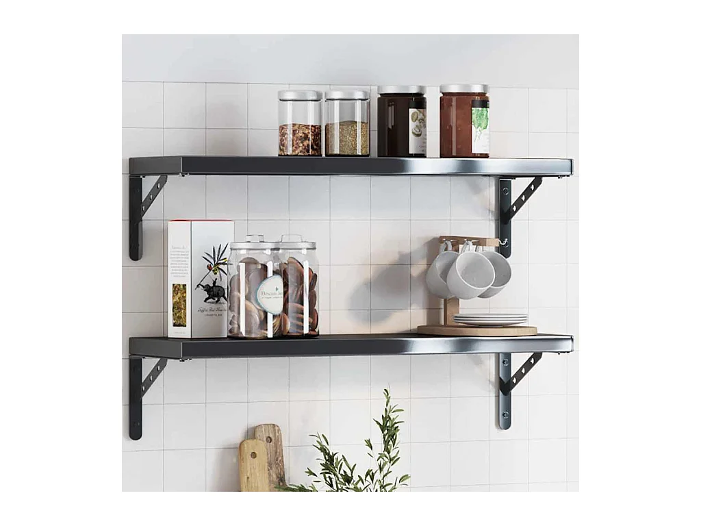 Supports d'étagères 4 pcs 23,5x2,5x15,5cm noir acier inoxydable