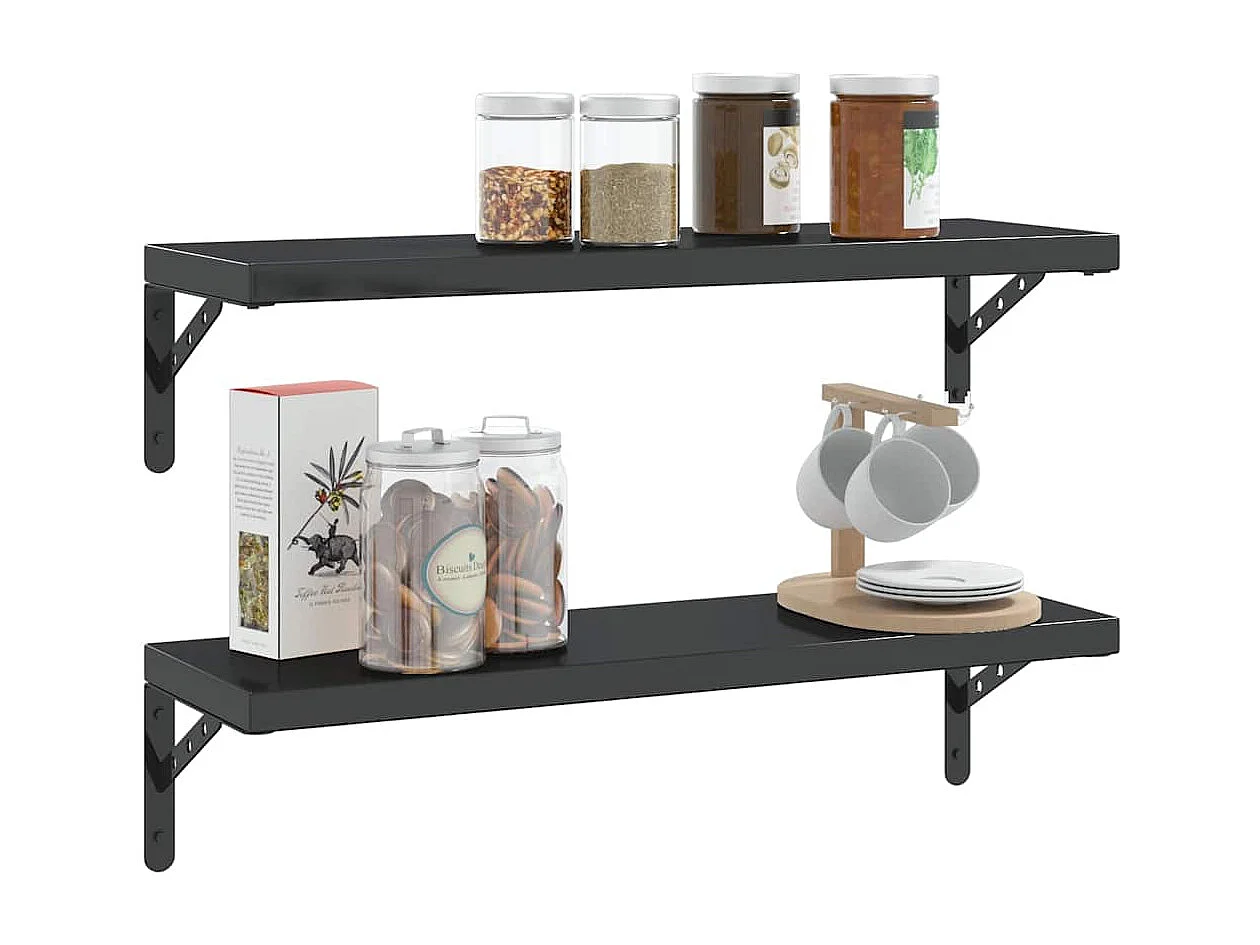 Supports d'étagères 4 pcs 23,5x2,5x15,5cm noir acier inoxydable