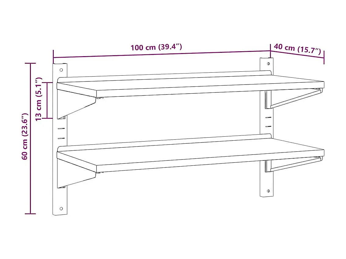 Estante de pared acero inoxidable plateado 100x40x60 cm