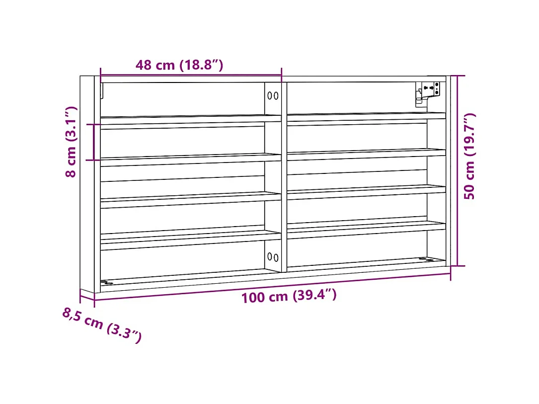 Vitrinekast 100x8,5x50 cm bewerkt hout sonoma eikenkleurig