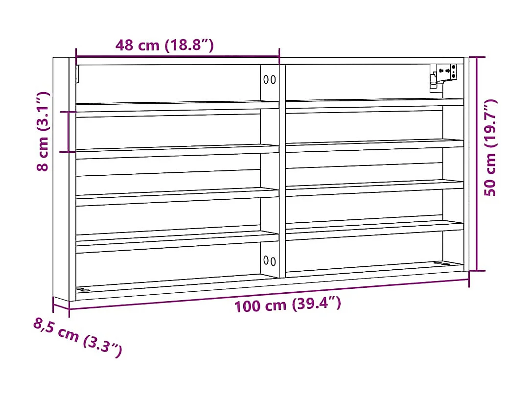 Vitrinekast 100x8,5x50 cm bewerkt hout sonoma eikenkleurig