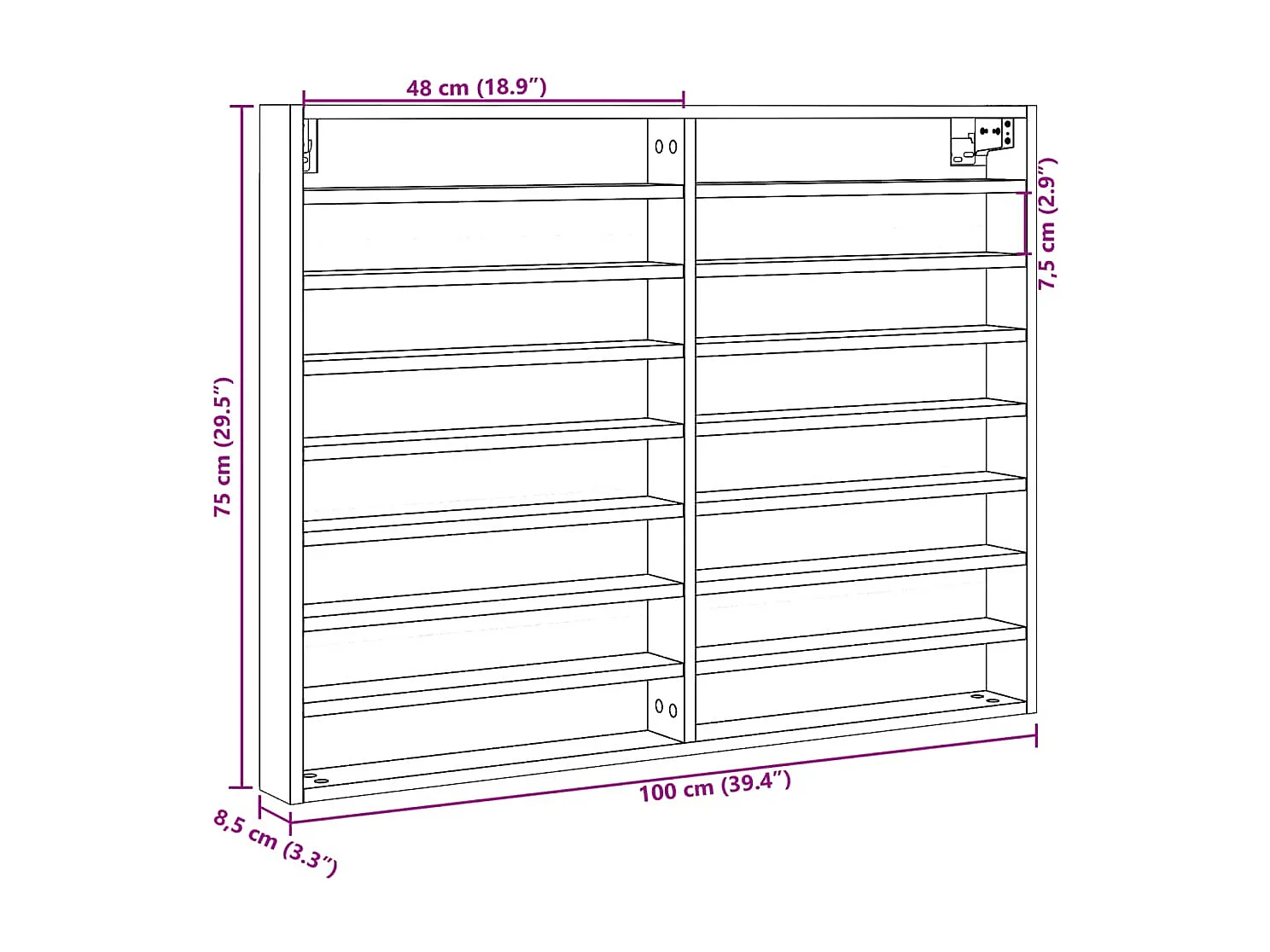Armoire à vitrine gris béton 100x8,5x75 cm bois d’ingénierie
