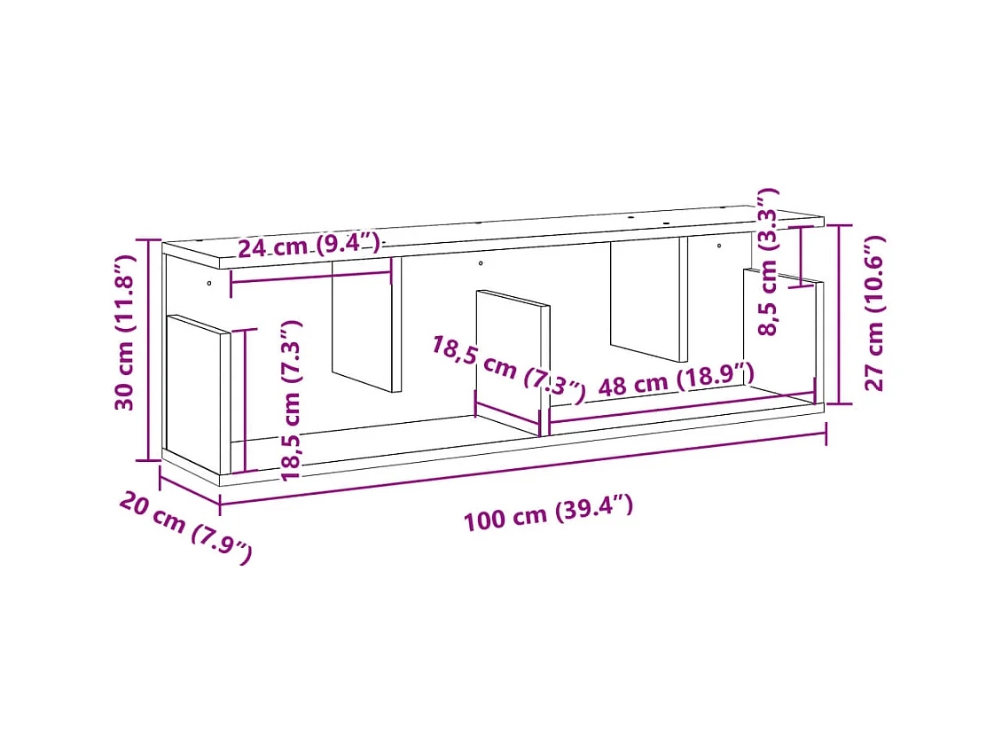 Armário de parede 100x20x30 cm deriv. madeira carvalho fumado