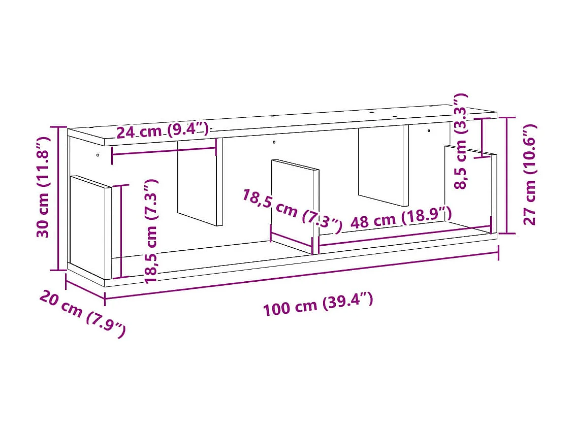 Wandschrank 100x20x30 cm Räuchereiche Holzwerkstoff
