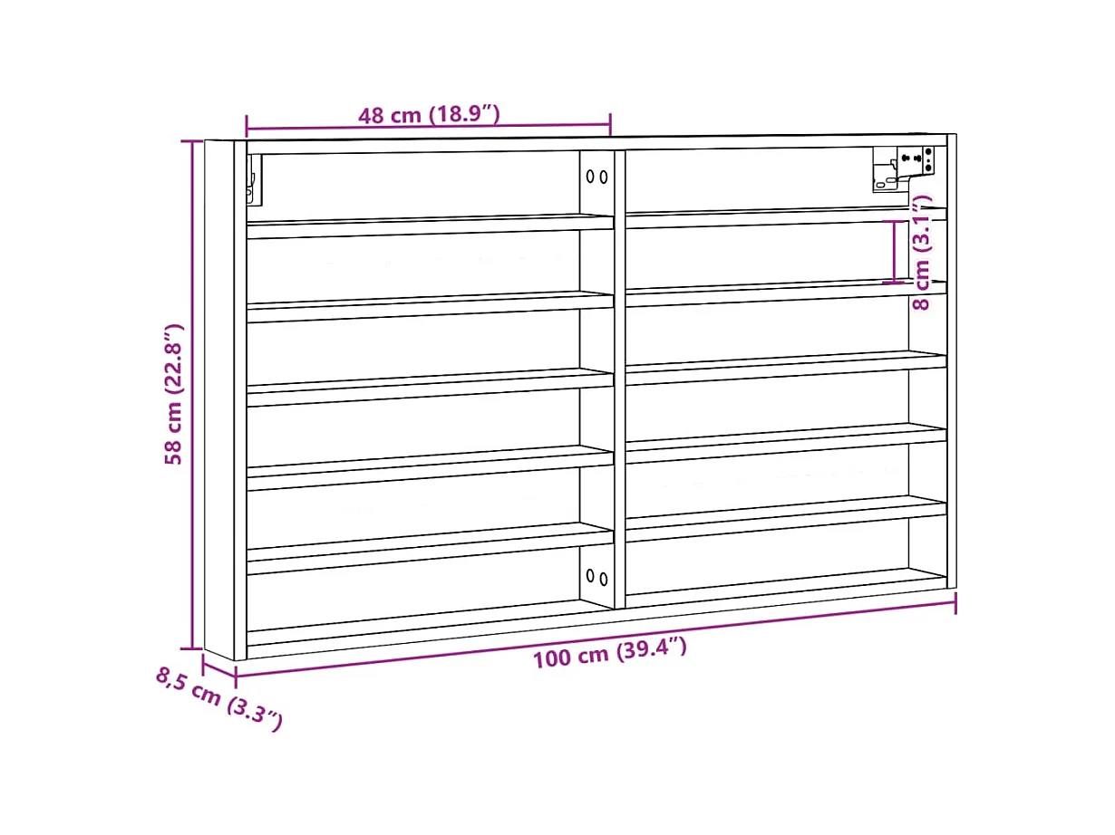 Armadietto Vetrina Grigio Sonoma 100x8,5x58cm Legno Multistrato