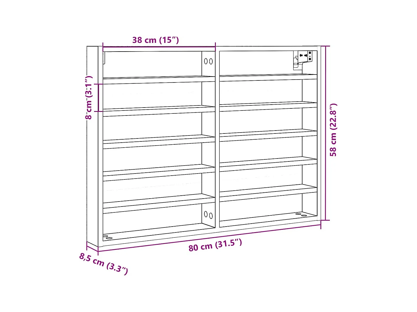 Vitrinekast 80x8,5x58 cm bewerkt hout zwart