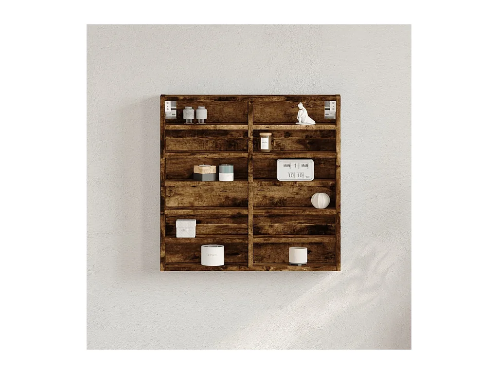 Vitrinekast 60x8,5x58 cm bewerkt hout gerookt eikenkleurig