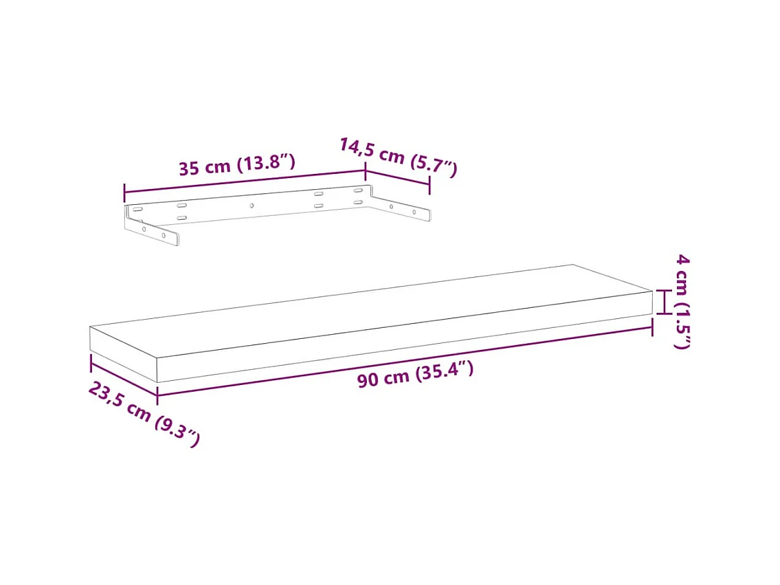 Estante flotante de madera de ingeniería 90x23,5x4 cm