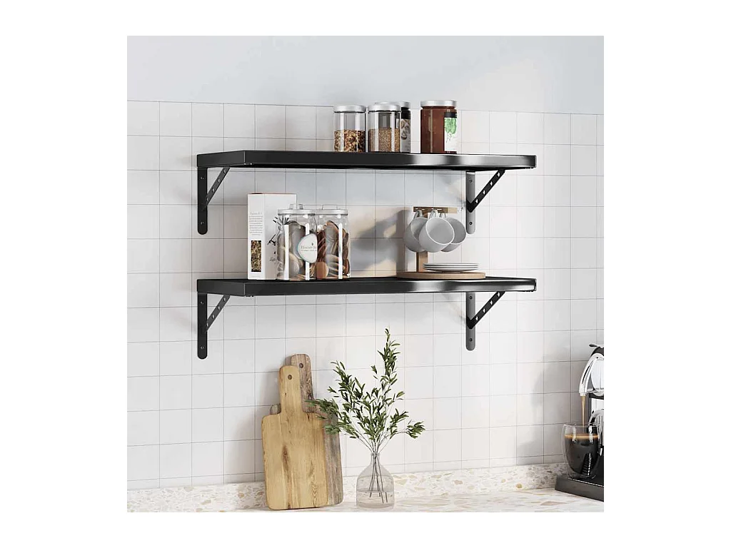 Wandregale 2 Stk. 75x30 cm Schwarz Edelstahl