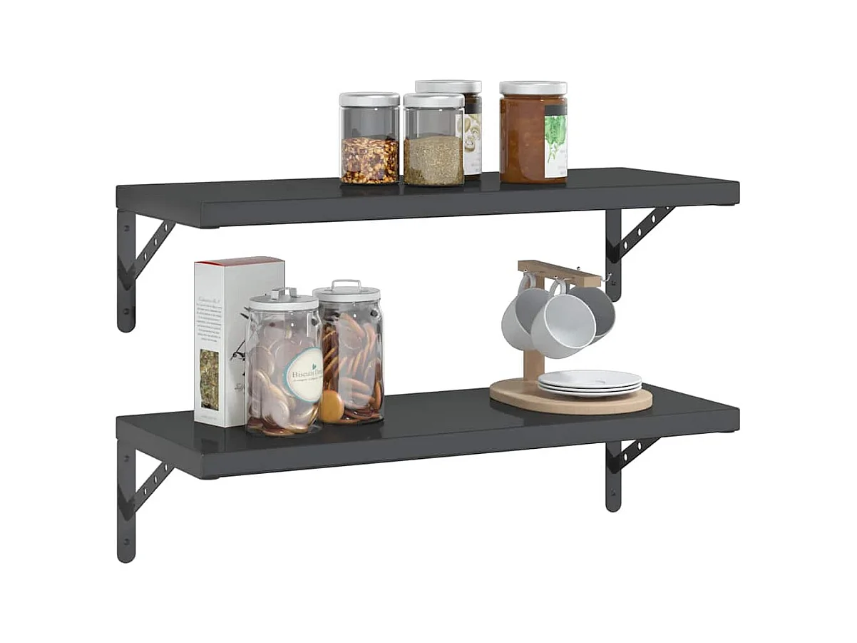 Wandregale 2 Stk. 75x30 cm Schwarz Edelstahl