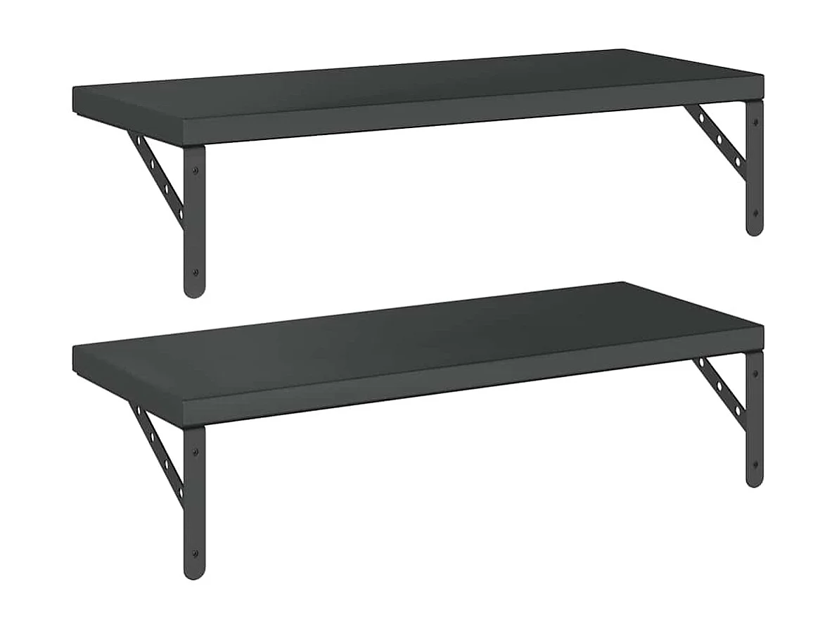 Étagères murales 2 pcs 75x30 cm noir acier inoxydable