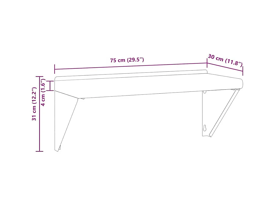 Wandregal 75x30x31 cm Silbern Edelstahl