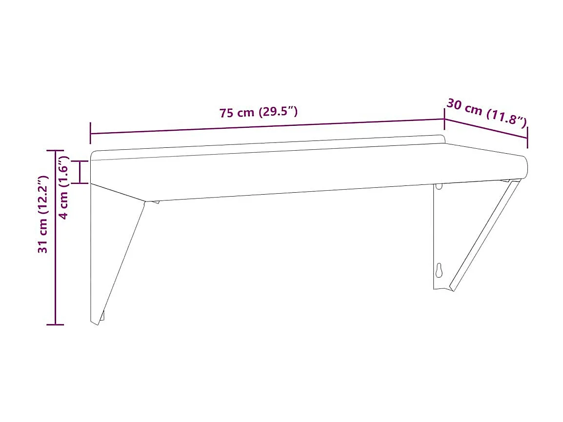 Étagère murale 75x30x31 cm argenté acier inoxydable