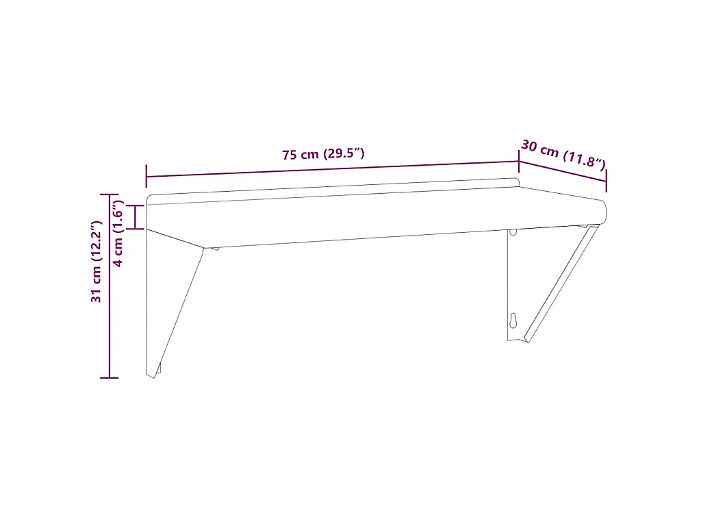 Mensola a Muro 75x30x31 cm Argento in Acciaio Inossidabile