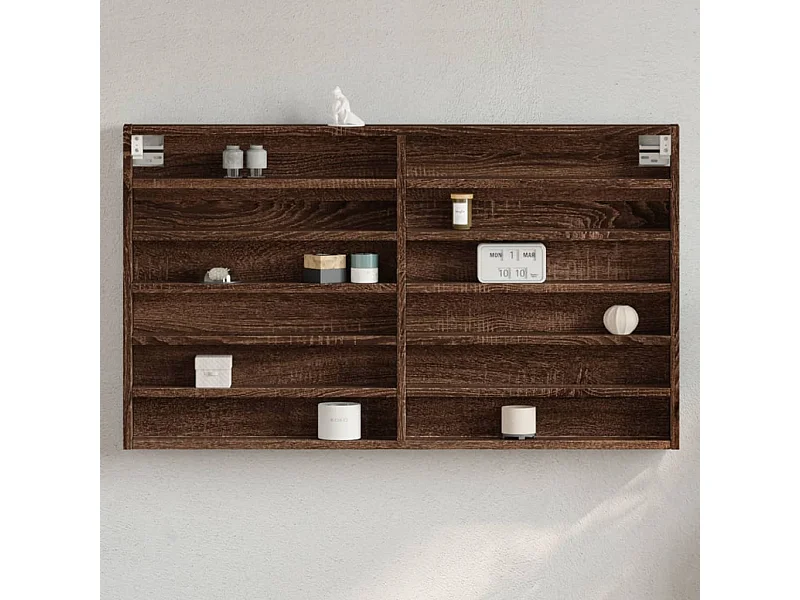 Vitrinekast 100x8,5x58 cm bewerkt hout bruin eikenkleurig