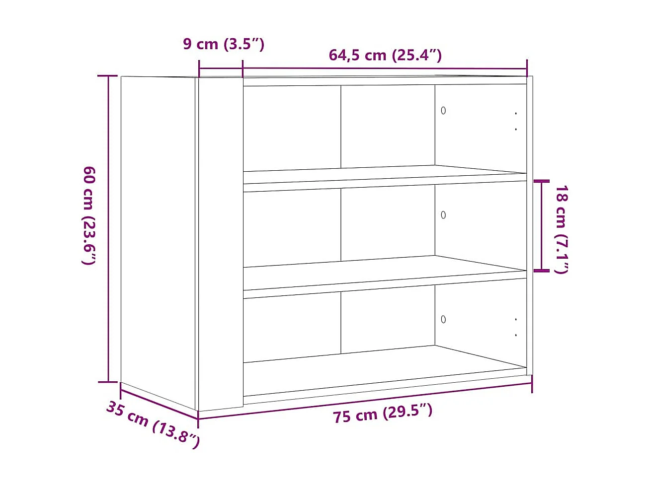 Armario de pared madera de ingeniería roble ahumado 75x35x60 cm