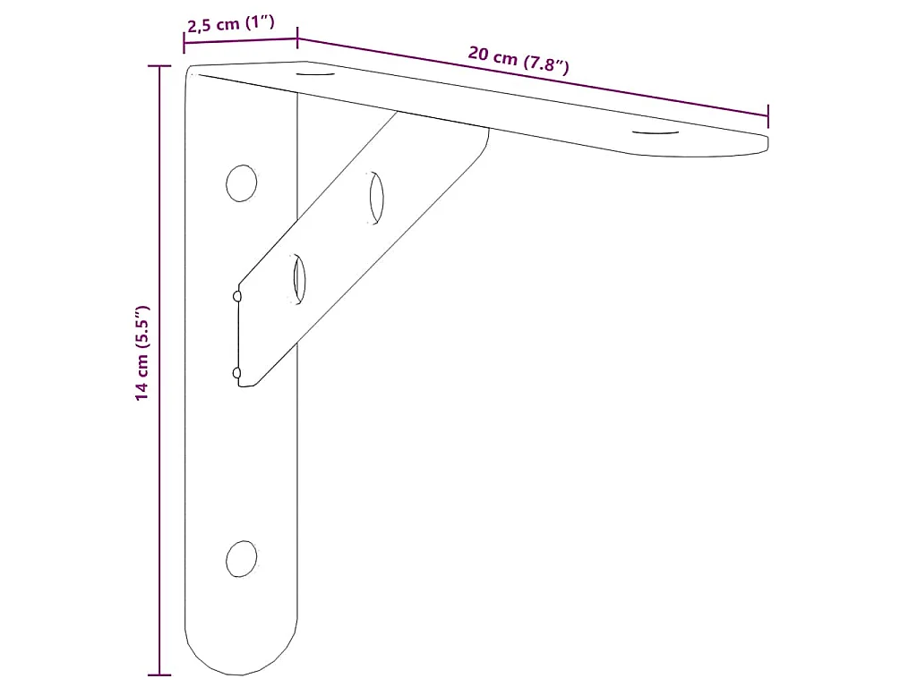 Supports d'étagères 4 pcs 20x2,5x14 cm argenté acier inoxydable