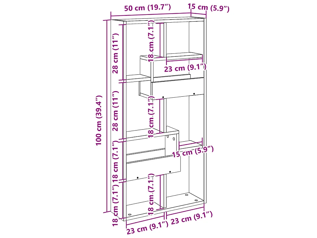 Wandschrank Betongrau 50x15x100 cm Holzwerkstoff
