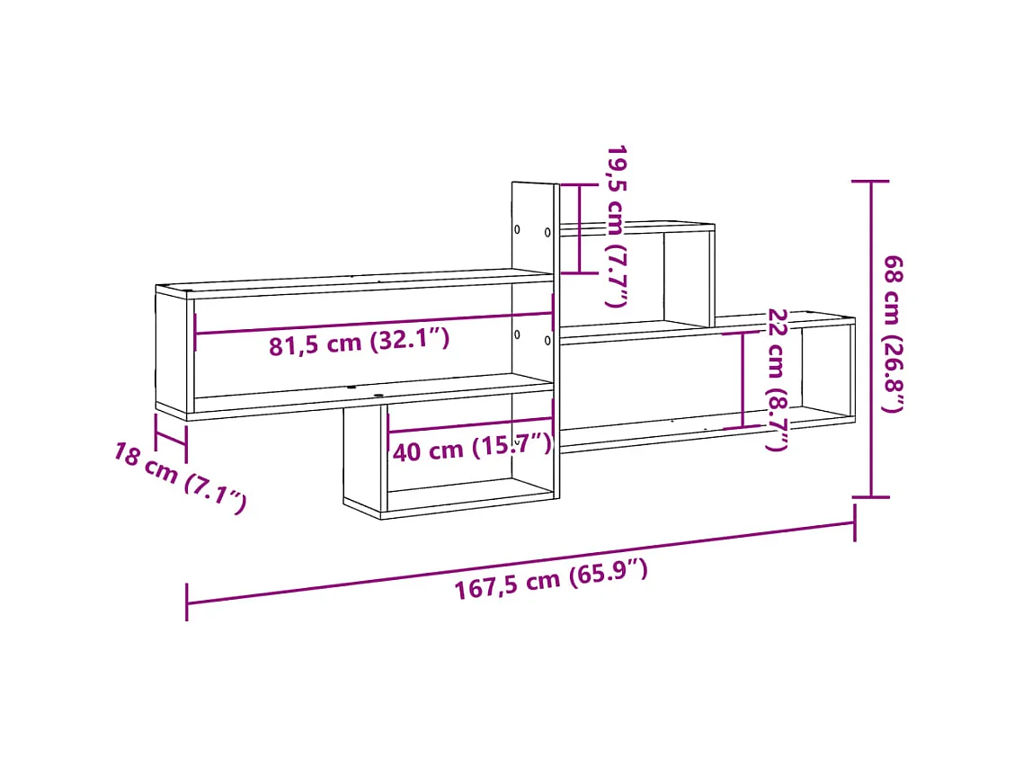 Wandregal Grau Sonoma 167,5x18x68 cm Holzwerkstoff