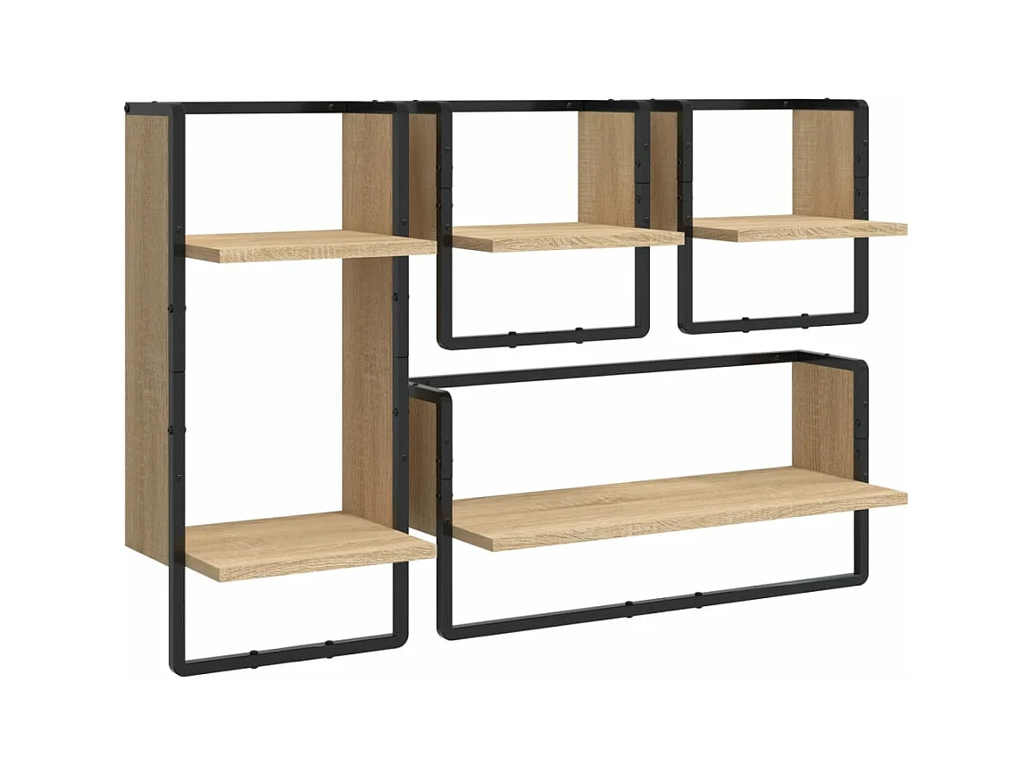 Ensemble d'étagères murales avec barres 4 pcs chêne sonoma