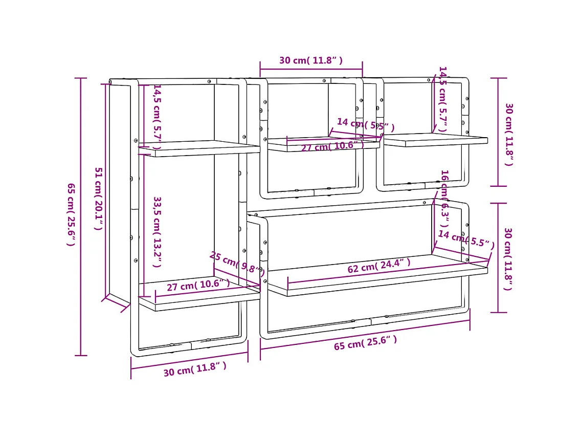 Ensemble d'étagères murales avec barres 4 pcs chêne sonoma