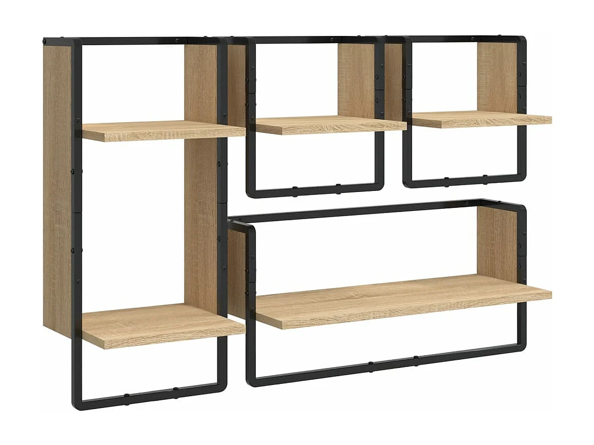 Ensemble d'étagères murales avec barres 4 pcs chêne sonoma