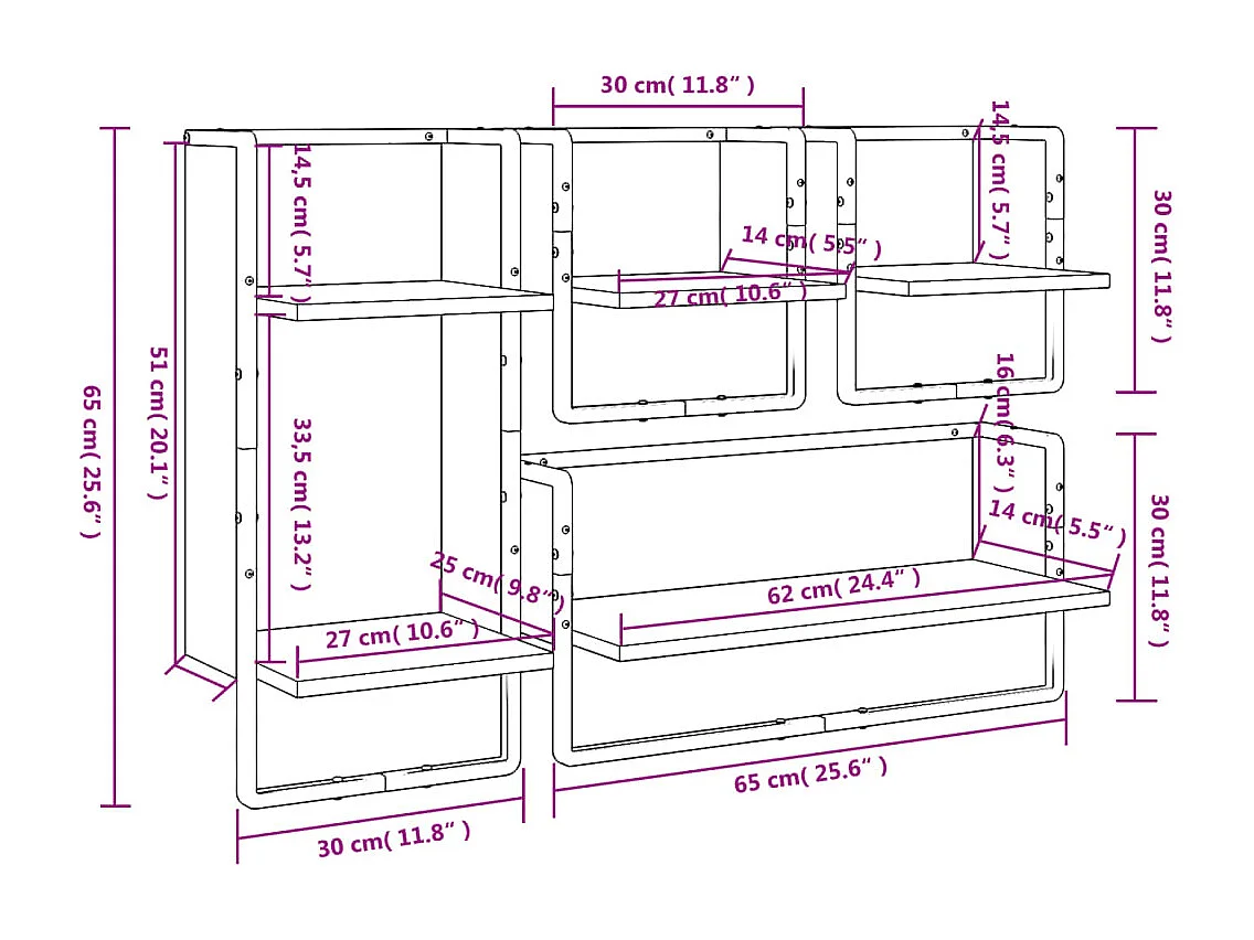 Ensemble d'étagères murales avec barres 4 pcs chêne sonoma