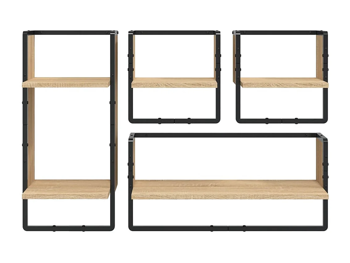 Ensemble d'étagères murales avec barres 4 pcs chêne sonoma