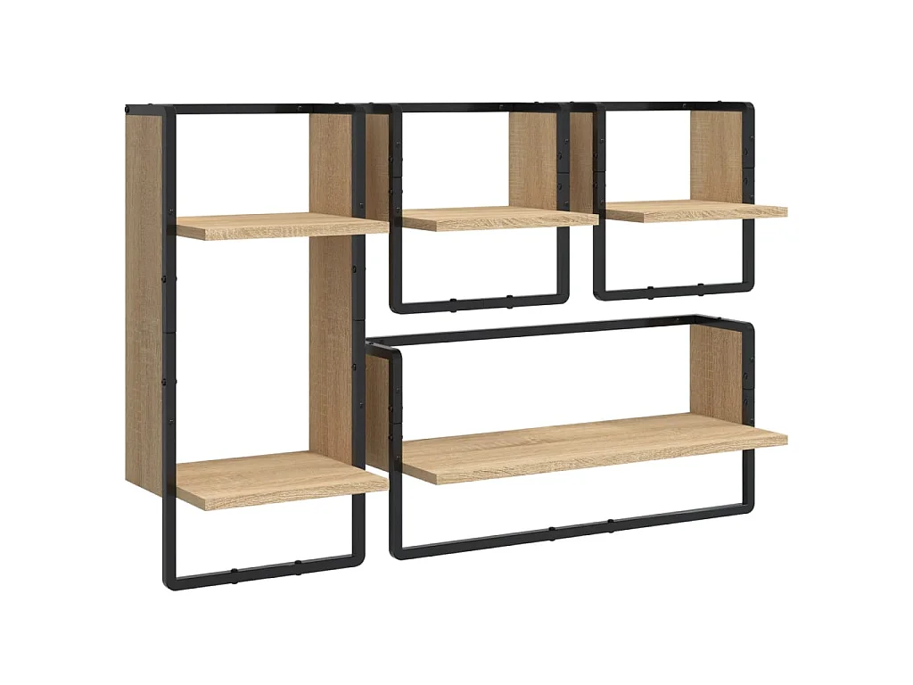 Ensemble d'étagères murales avec barres 4 pcs chêne sonoma