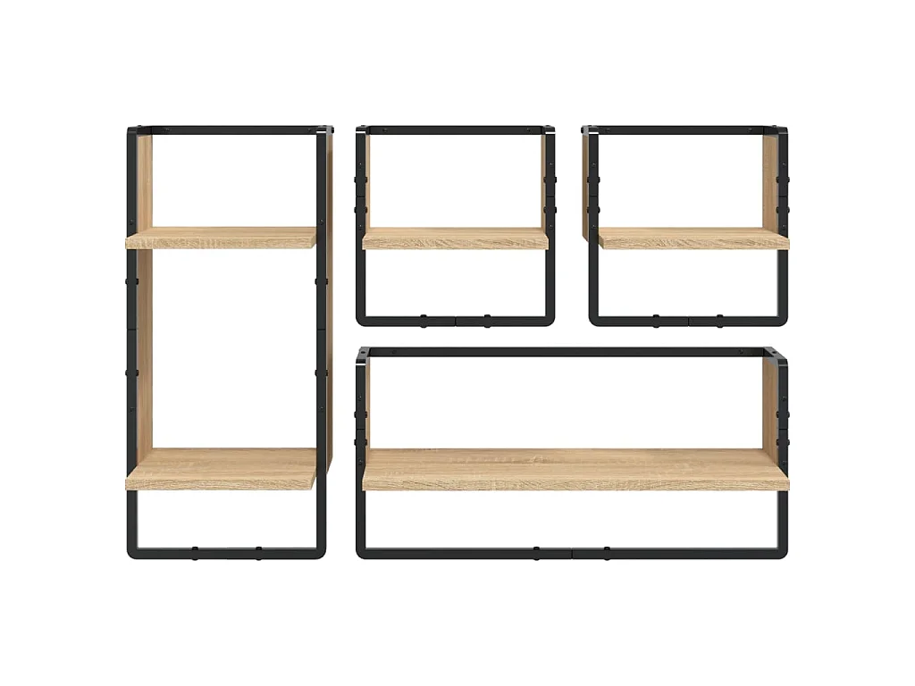Ensemble d'étagères murales avec barres 4 pcs chêne sonoma