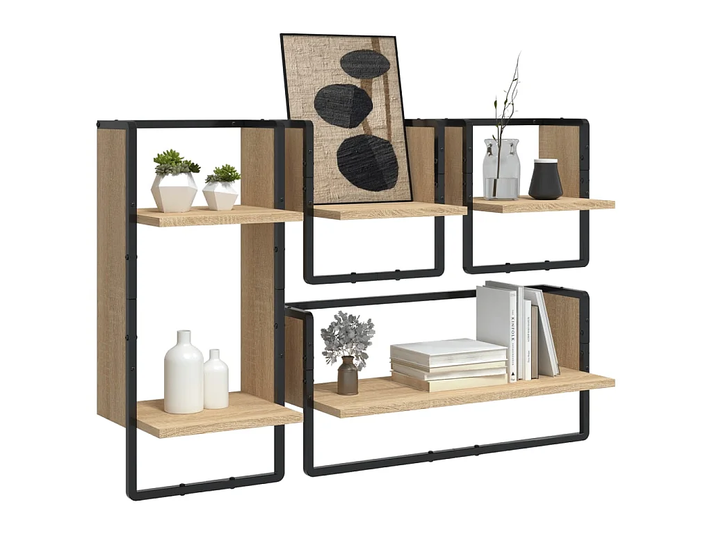 Ensemble d'étagères murales avec barres 4 pcs chêne sonoma