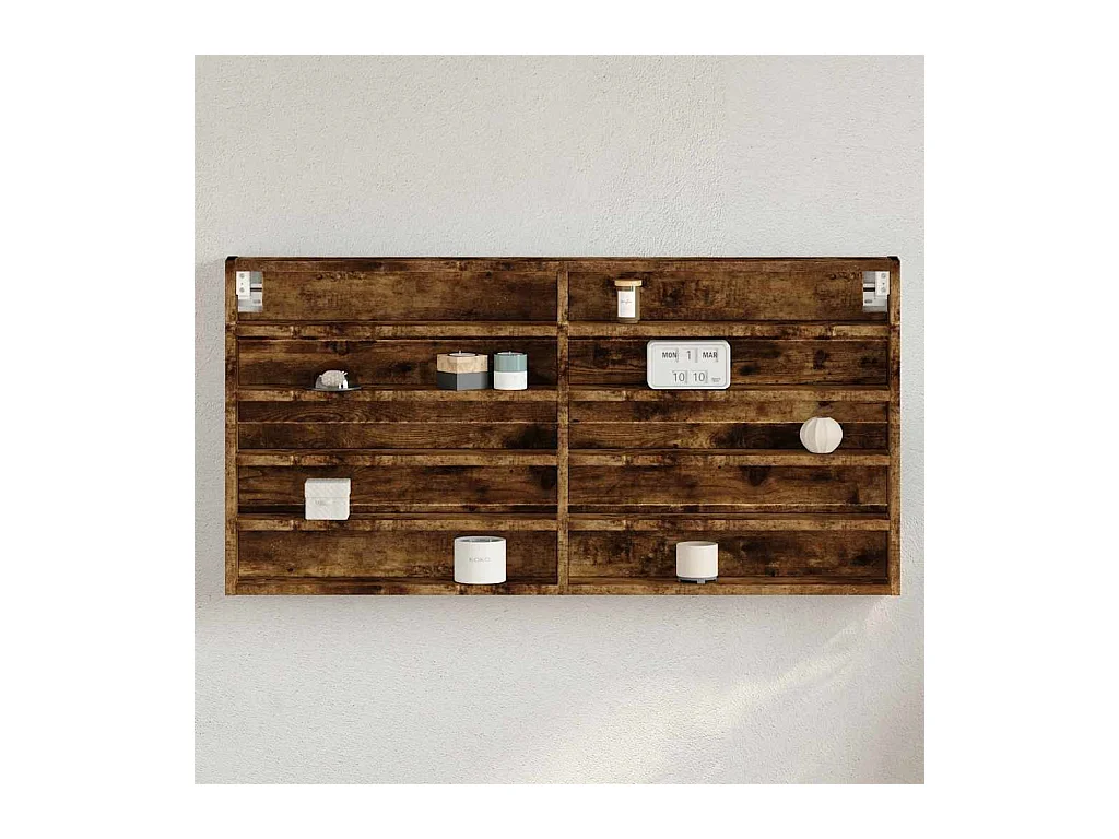 Vitrinekast 100x8,5x50 cm bewerkt hout gerookt eikenkleurig