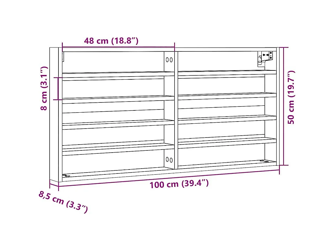 Vitrinekast 100x8,5x50 cm bewerkt hout gerookt eikenkleurig