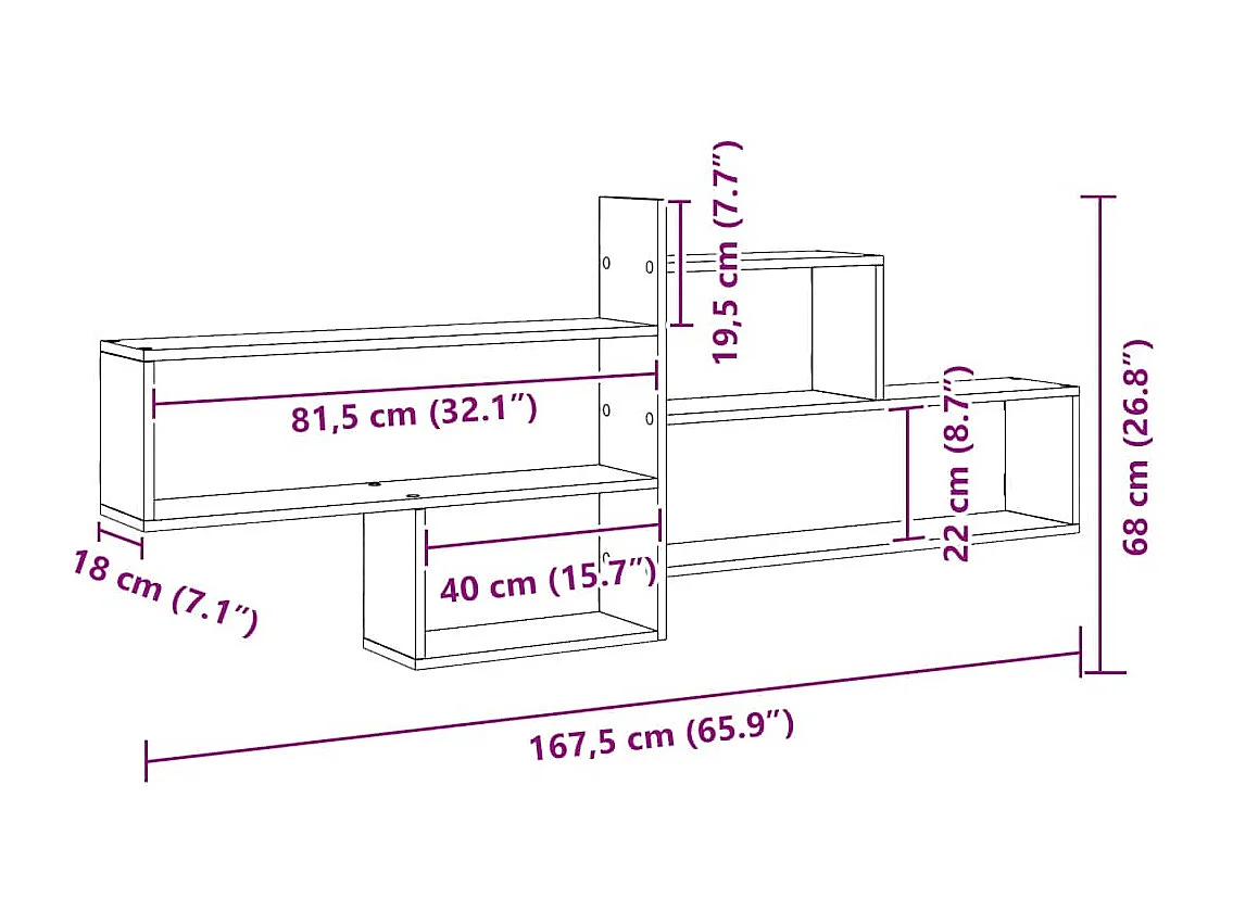 Wandschap 167,5x18x68 cm bewerkt hout artisanaal eikenkleurig