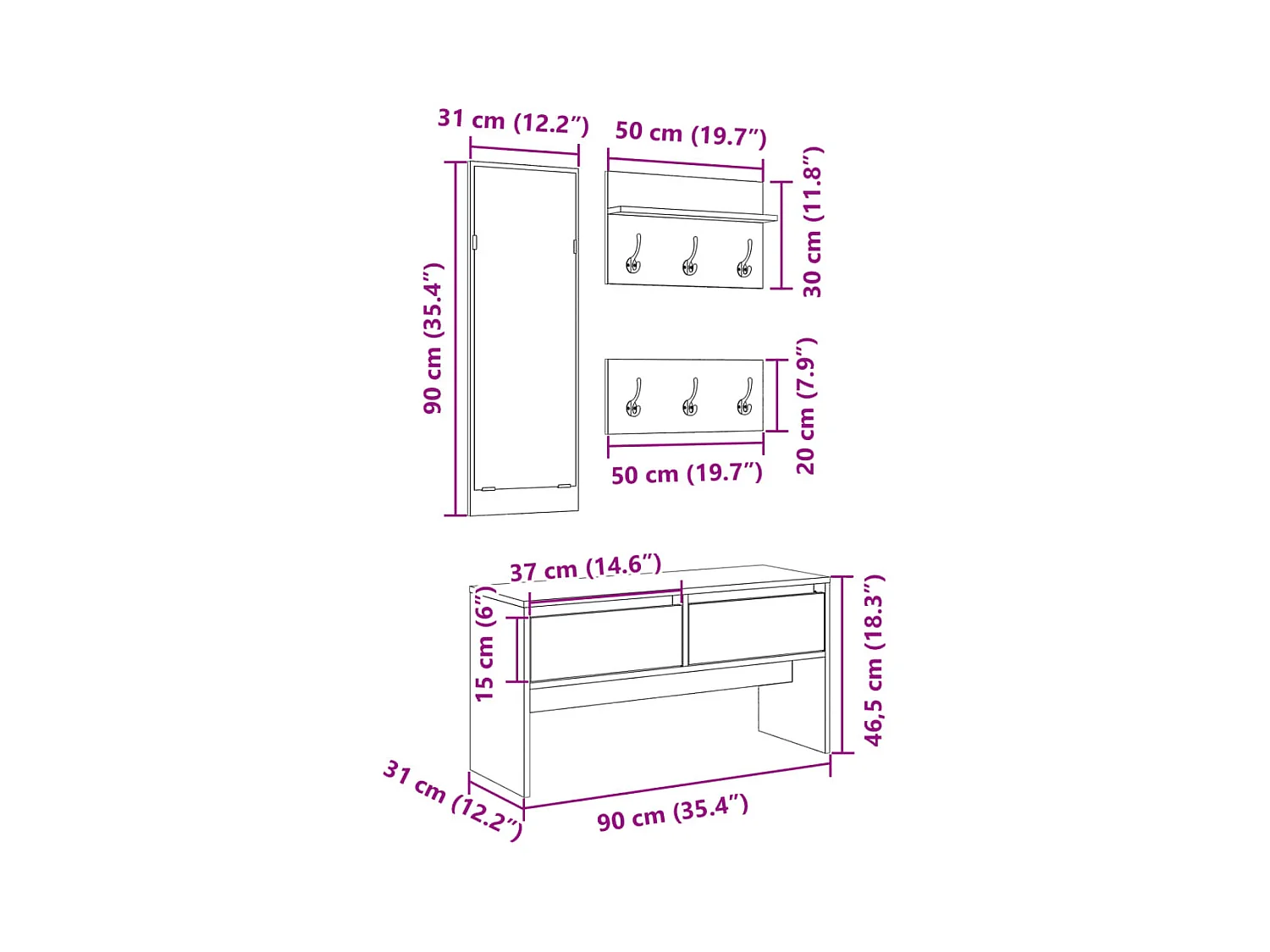 Ensemble de meubles de couloir 4 pcs chêne marron