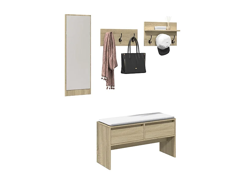 4-delige Garderobe set bewerkt hout sonoma eikenkleurig