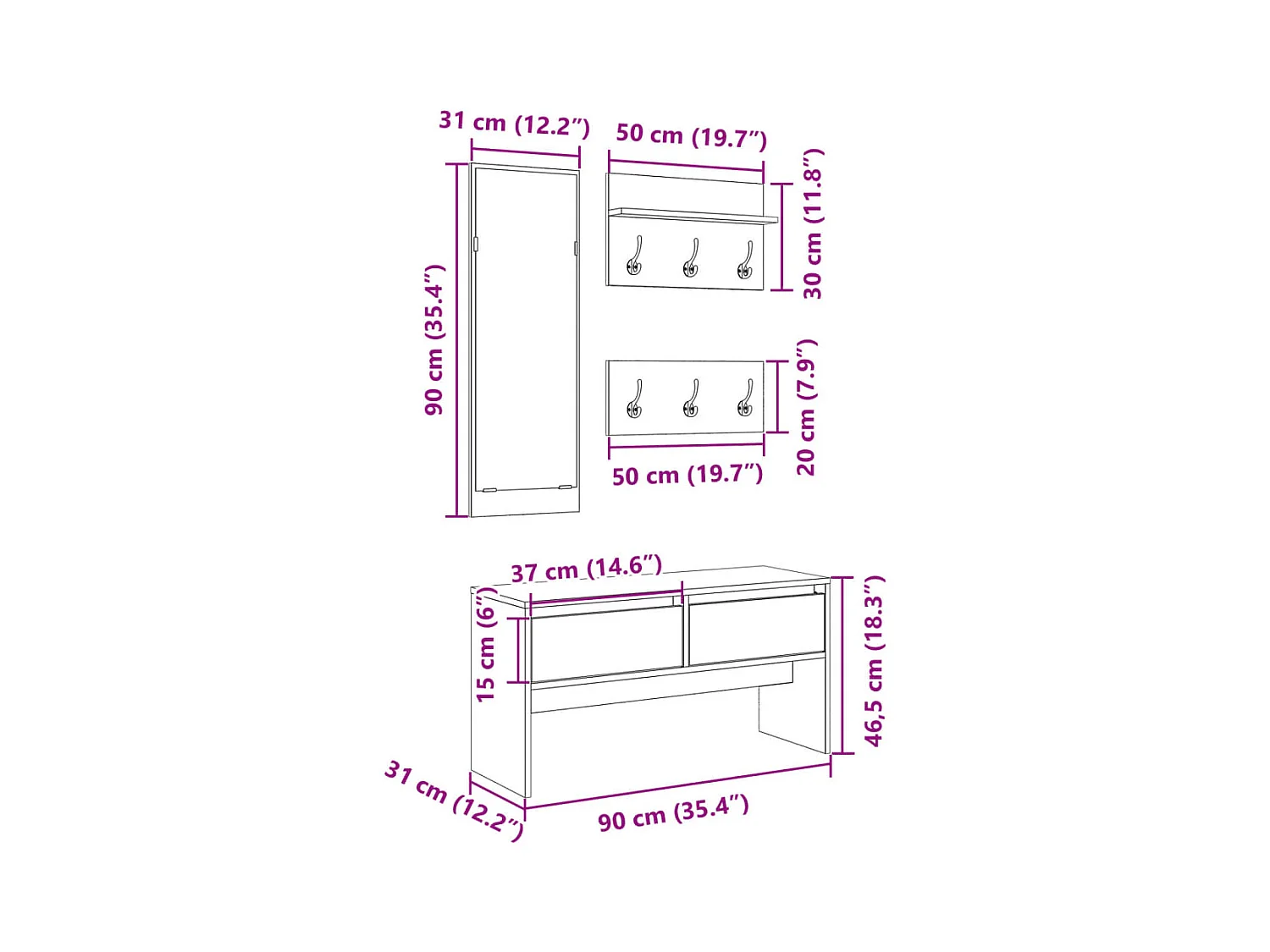 Ensemble de meubles de couloir 4 pcs chêne sonoma