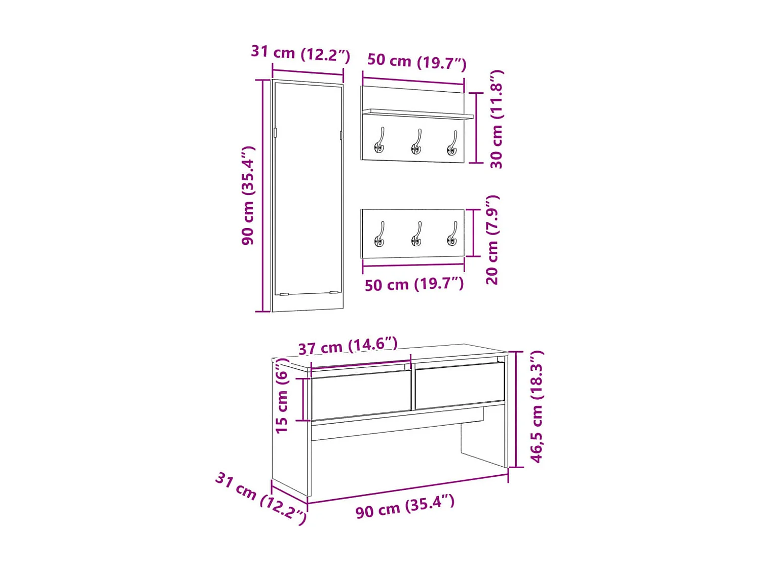 Ensemble de meubles de couloir 4 pcs chêne sonoma
