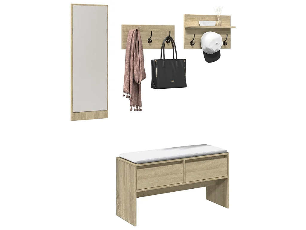Set Mobili da Ingresso 4 pz Rovere Sonoma in Legno Multistrato