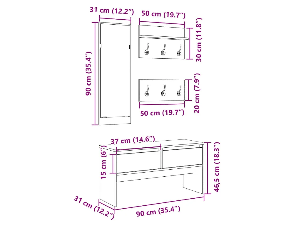 Set Mobili da Ingresso 4 pz Rovere Sonoma in Legno Multistrato