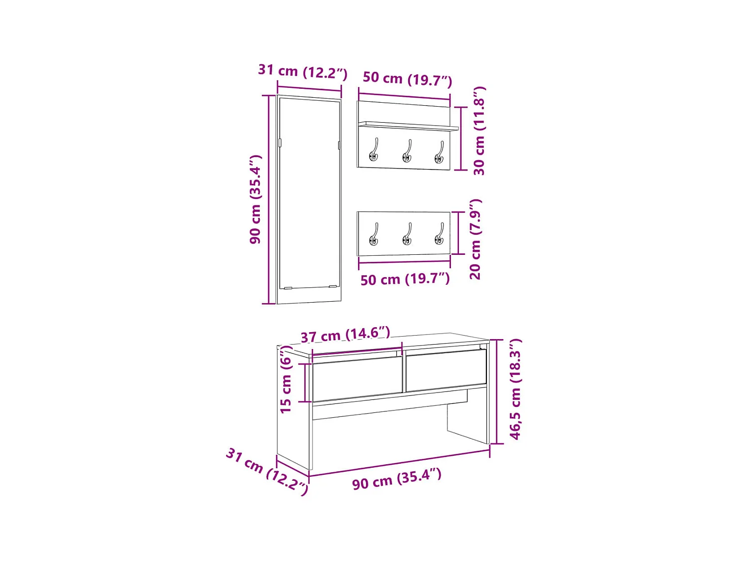 Set Mobili da Ingresso 4 pz Nero in Legno Multistrato