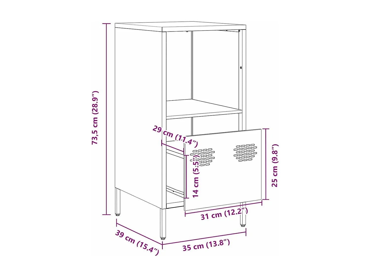 Buffet rose 35x39x73,5 cm acier laminé à froid