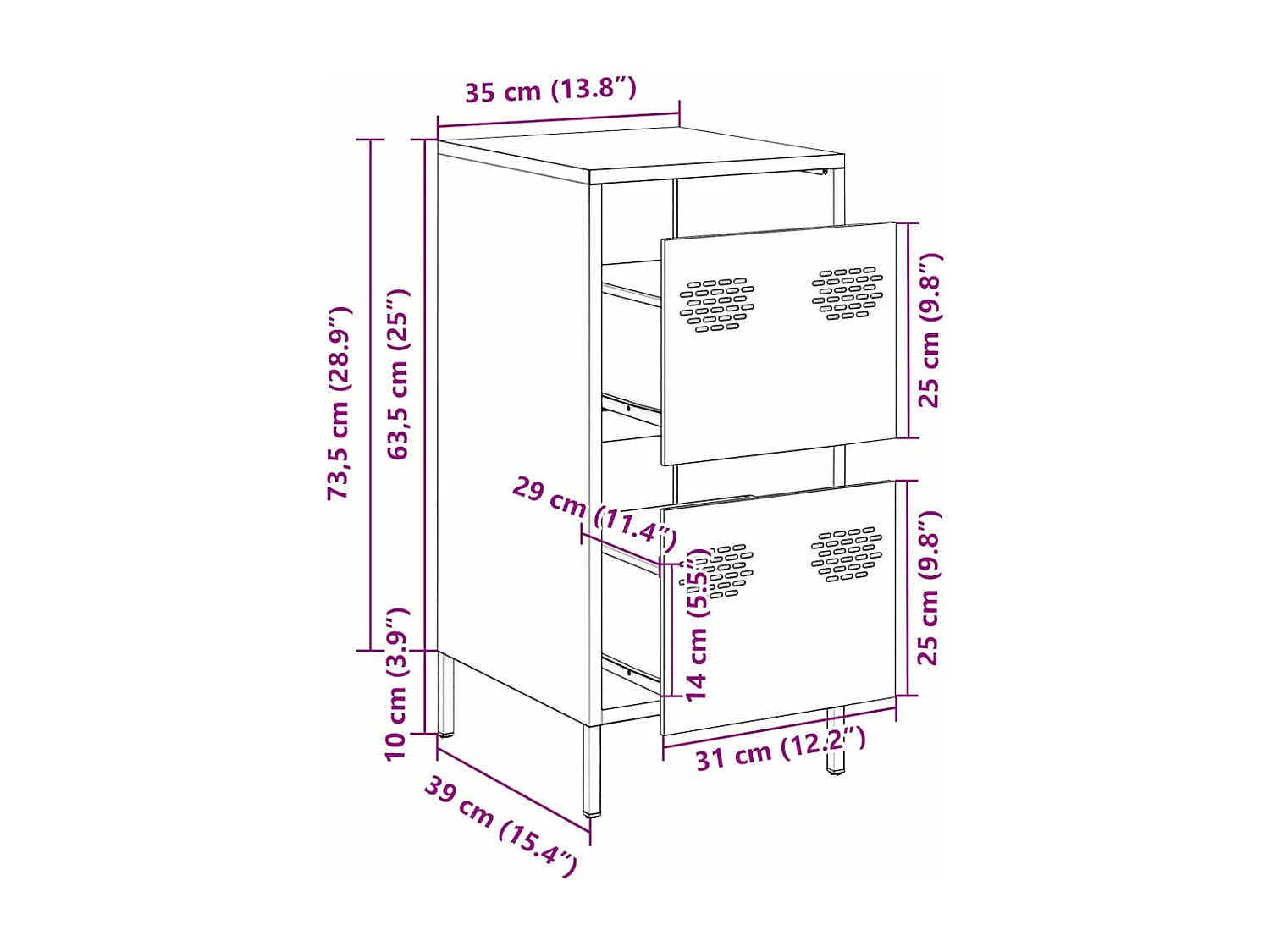 Buffet noir 35x39x73,5 cm acier laminé à froid