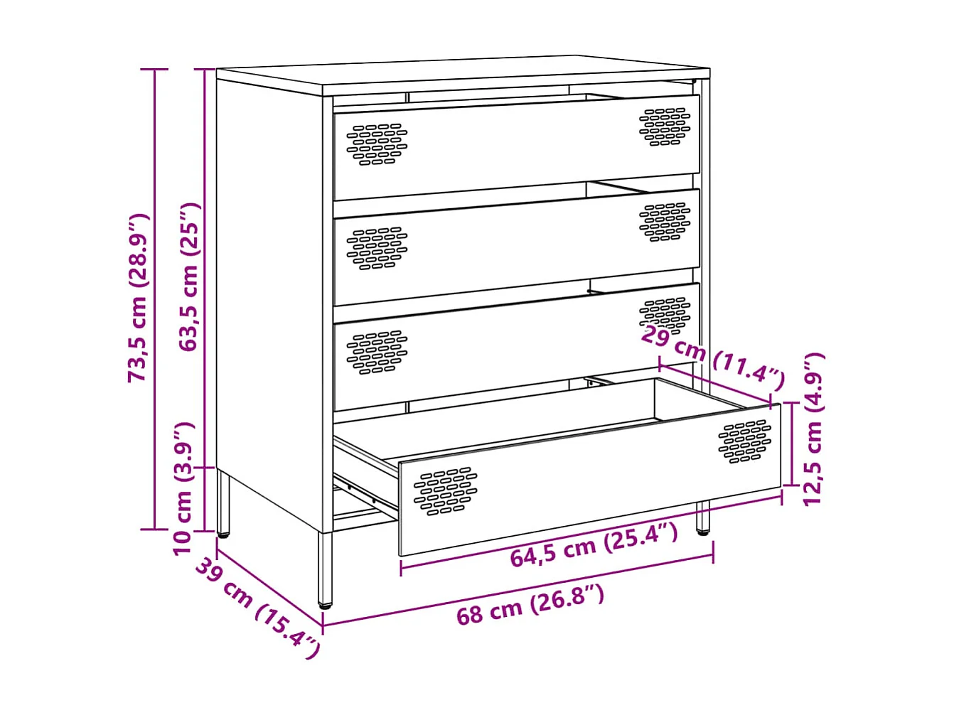 Buffet rose 68x39x73,5 cm acier laminé à froid