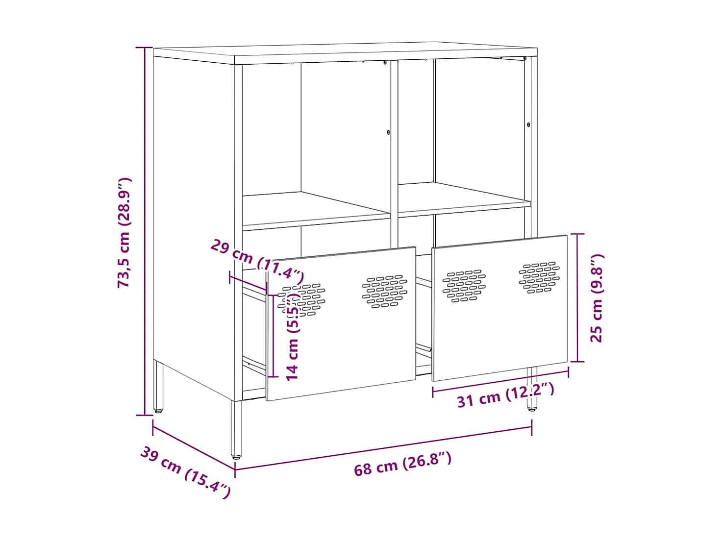 Buffet blanc 68x39x73,5 cm acier laminé à froid