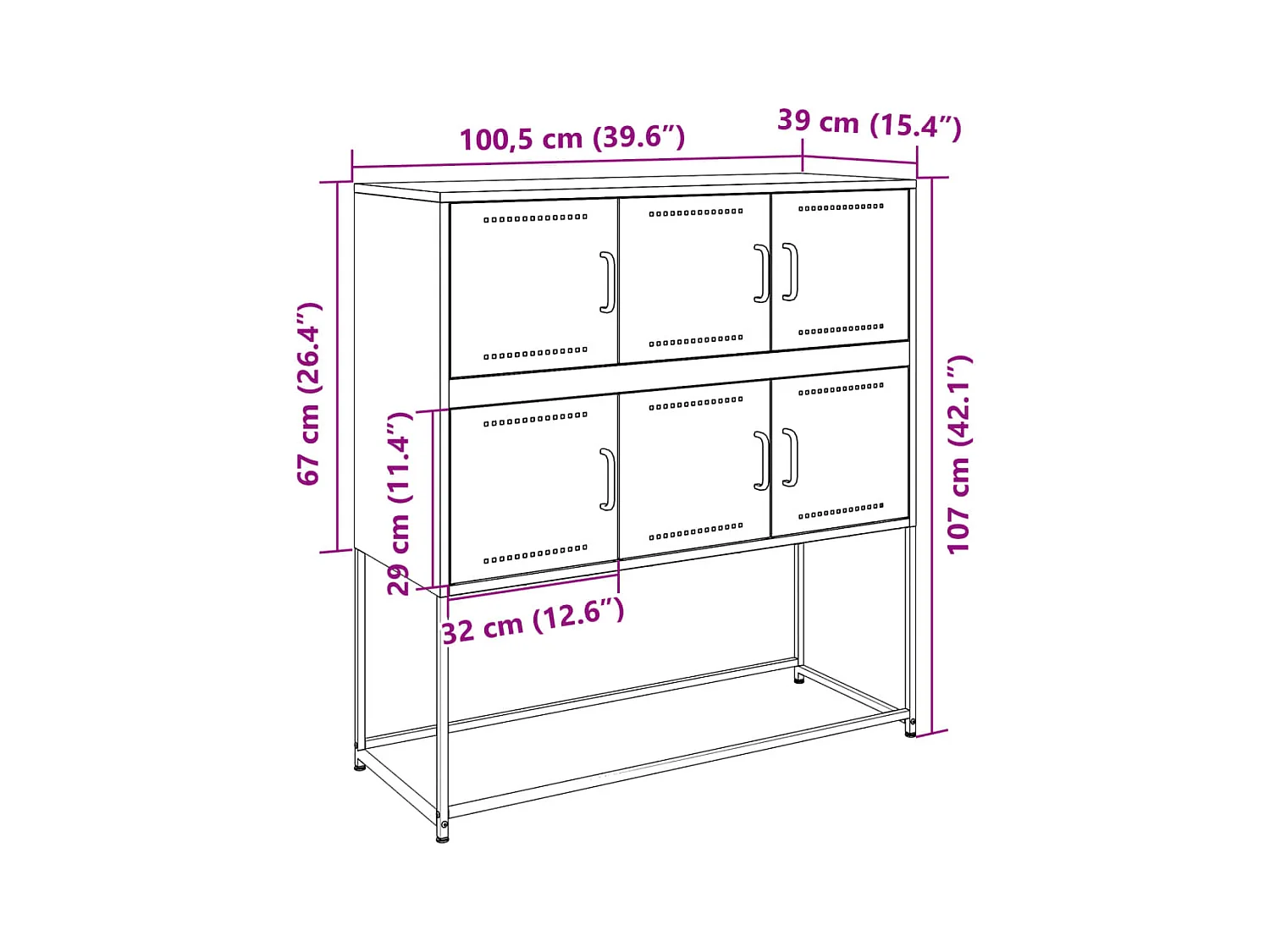 Dressoir 100,5x39x107 cm staal wit